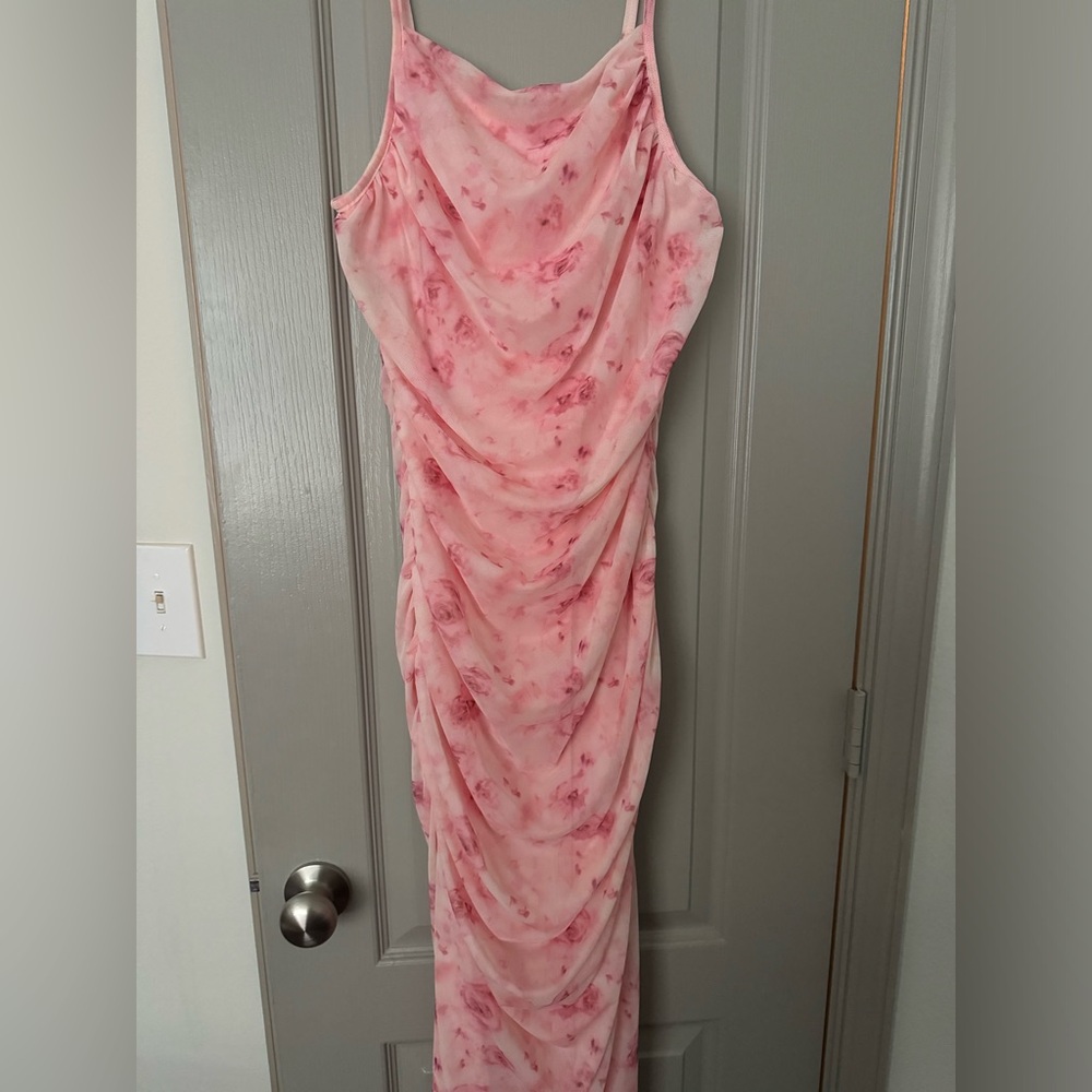 Pink bodycon mesh dress